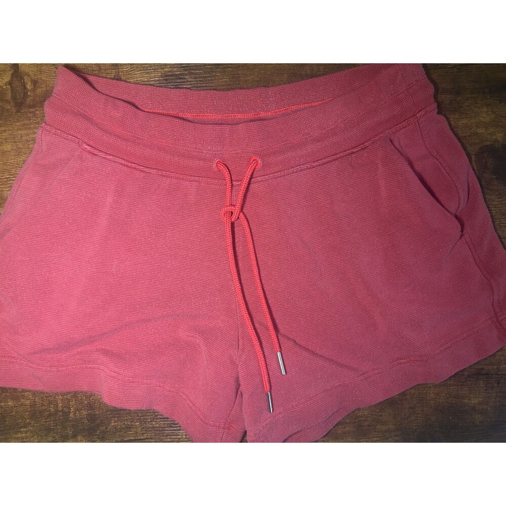 Athleta Red Mid Rise Lounge Shorts Drawstring Medium Cozy Activewear